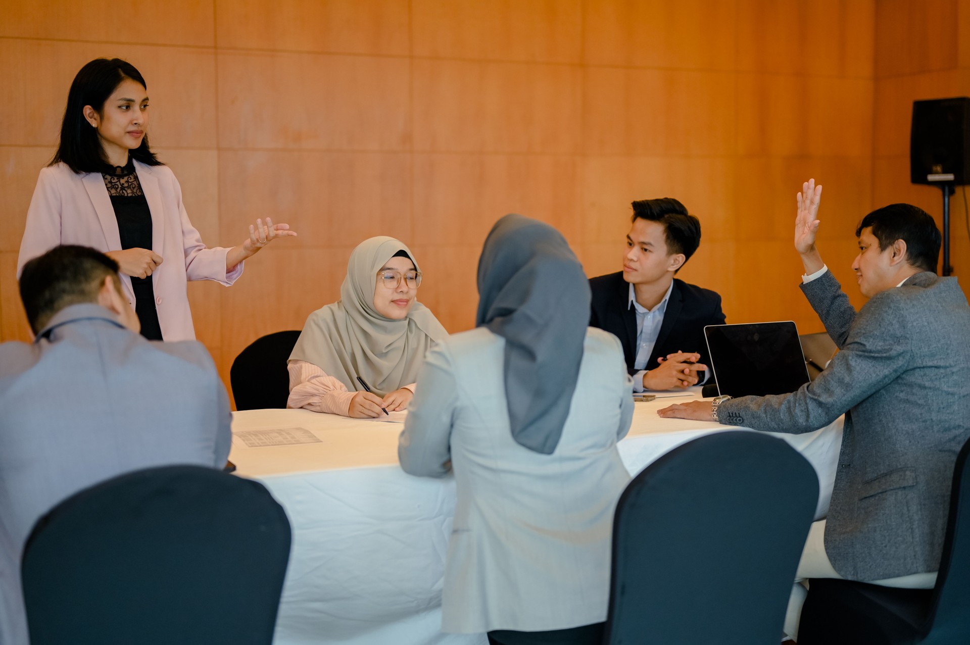 Asian business meeting in hotel room